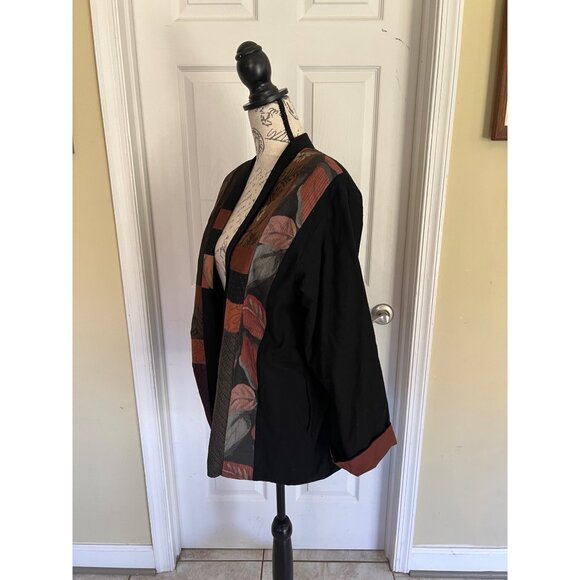 Anna Brown Open Blazer Jacket Patchwork Quilt Art to Wear Casual Coastal Small - Picture 4 of 9